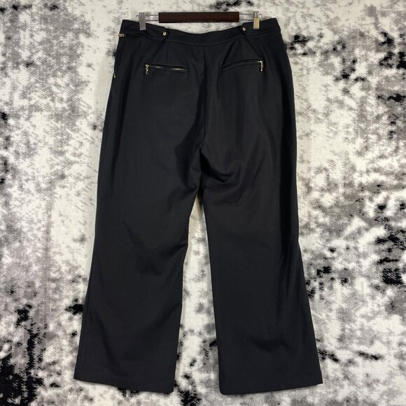St John Sport Marie Gray Pants Womens‎ Size 16 Black Wide Leg Gold Hardware - Picture 2 of 16